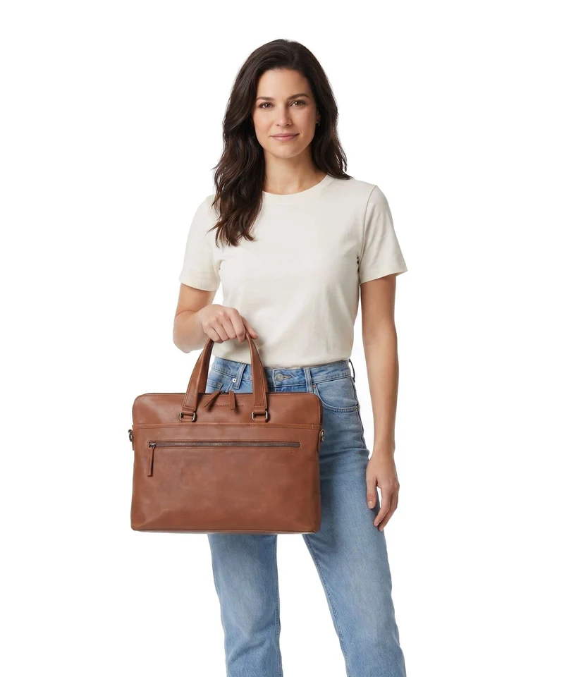 The Chesterfield Brand Wax Pull Up Cow Elvas Sac d'ordinateur cognac