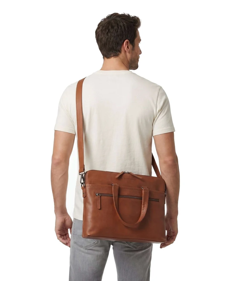 The Chesterfield Brand Wax Pull Up Cow Elvas Sac d'ordinateur cognac