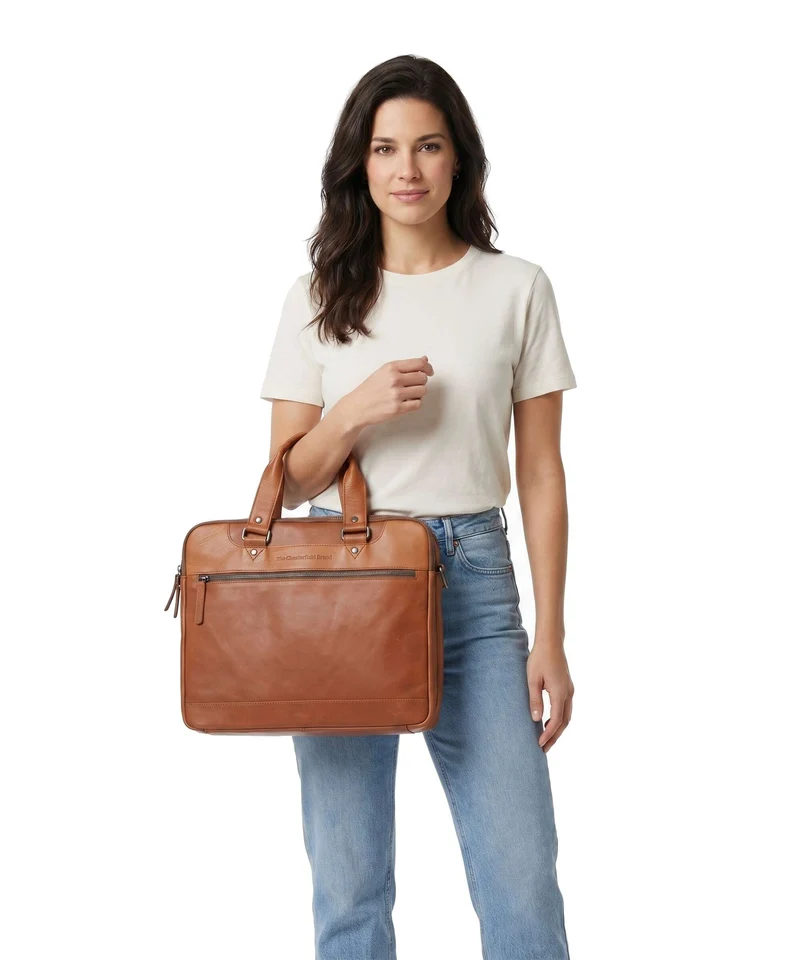 The Chesterfield Brand Wax Pull Up Cow Montara Sac d'ordinateur cognac