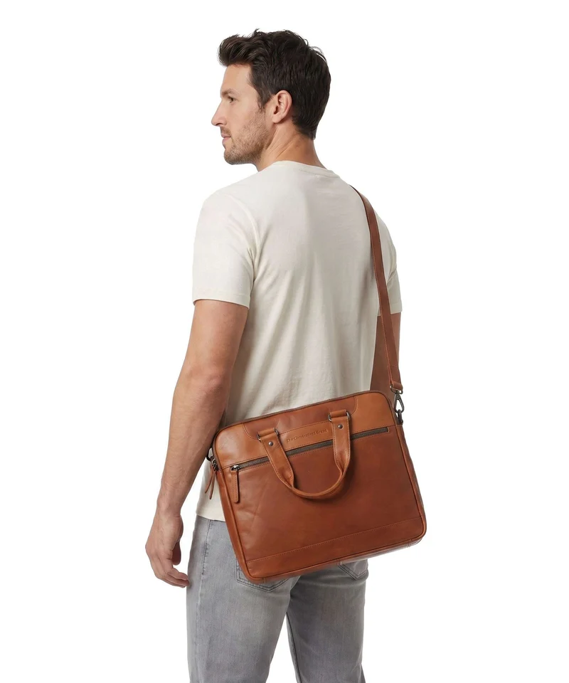 The Chesterfield Brand Wax Pull Up Cow Montara Sac d'ordinateur cognac