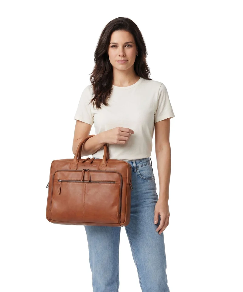 The Chesterfield Brand Wax Pull Up Cow Tacama Sac d'ordinateur cognac