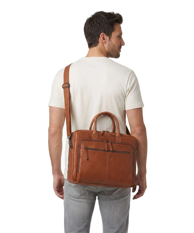 The Chesterfield Brand Wax Pull Up Cow Tacama Sac d'ordinateur cognac