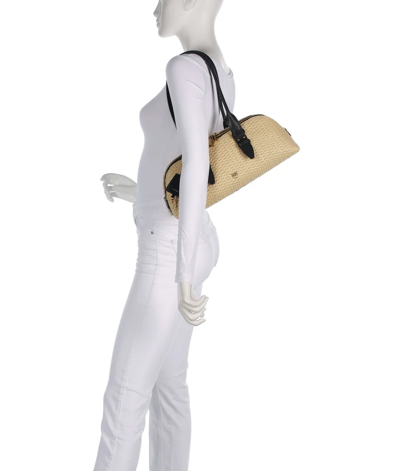 Pinko Bowling Horizontal Big Sac à main raffia/bianco/antique gold