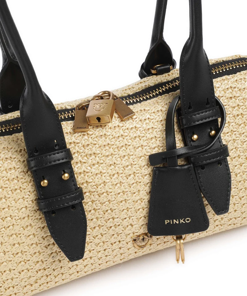 Pinko Bowling Horizontal Big Sac à main raffia/bianco/antique gold