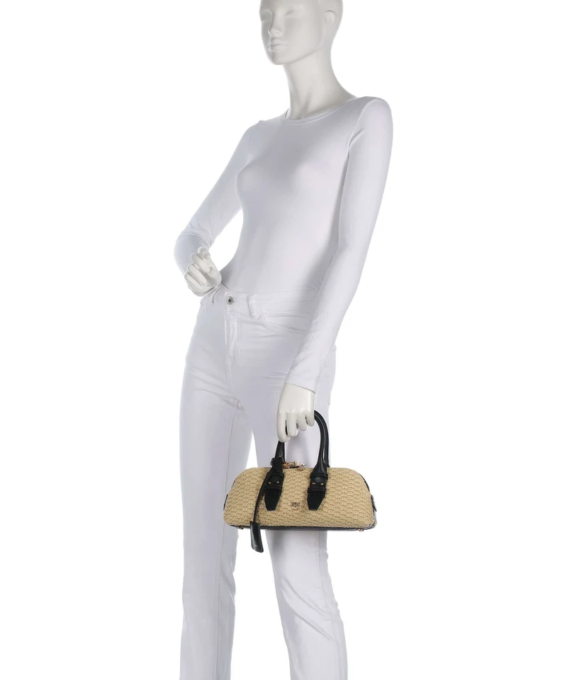 Pinko Bowling Horizontal Sac à main rafia/nero/antique gold
