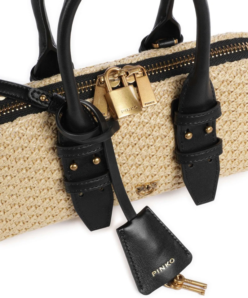 Pinko Bowling Horizontal Sac à main rafia/nero/antique gold