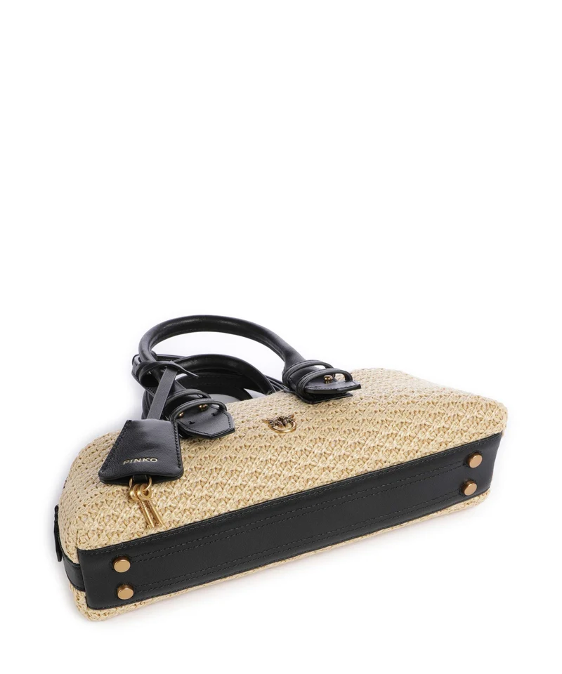 Pinko Bowling Horizontal Sac à main rafia/nero/antique gold