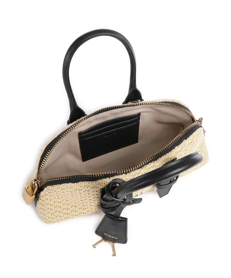 Pinko Bowling Horizontal Sac à main rafia/nero/antique gold