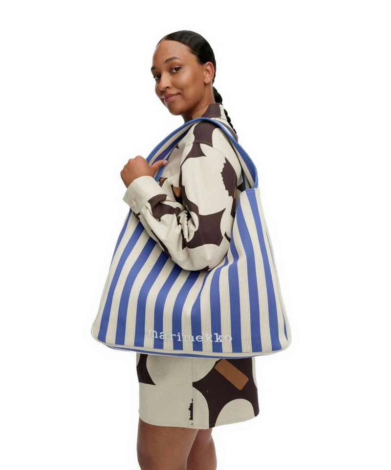 Marimekko Knitted Merirosvo Sac fourre-tout blue/off white