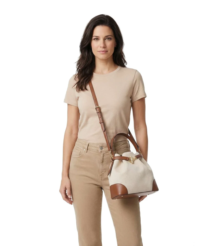Lauren Ralph Lauren Blaike Medium Sac seau natural/buff canvas/lauren tan