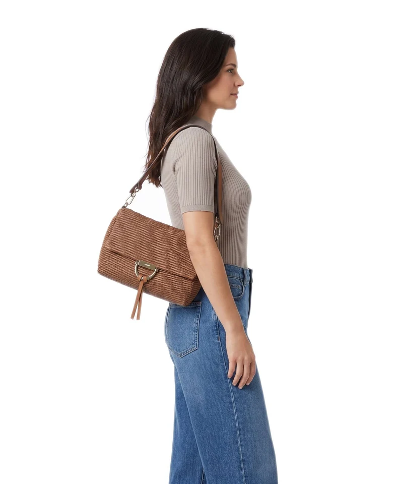 Abro Raffia Classica Temi Medium Sac porté épaule caramel/cognac