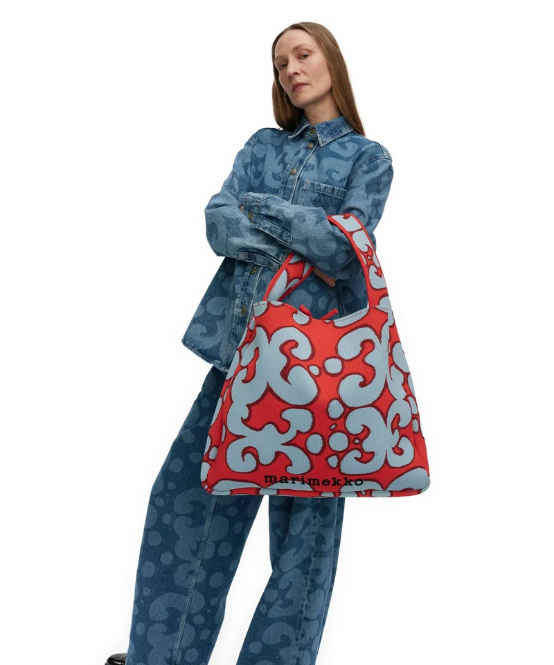 Marimekko Knitted Keidas Sac fourre-tout light blue/red