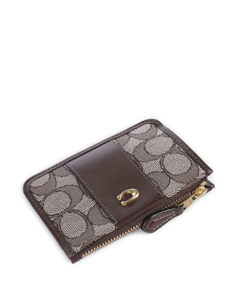 Coach Essential Signature Jacquard Mini Étui à cartes crédit oak maple