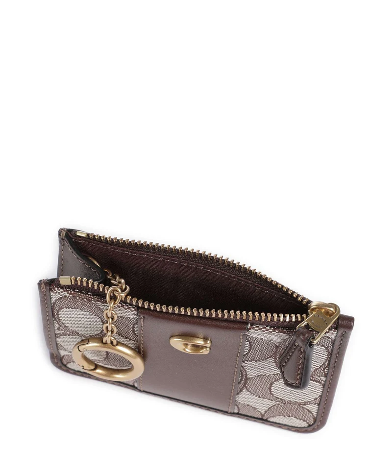 Coach Essential Signature Jacquard Mini Étui à cartes crédit oak maple