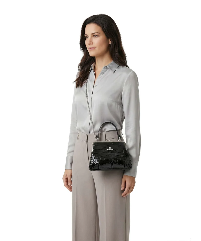 Vivienne Westwood Granny Frame Embossed Croc Sac à main black