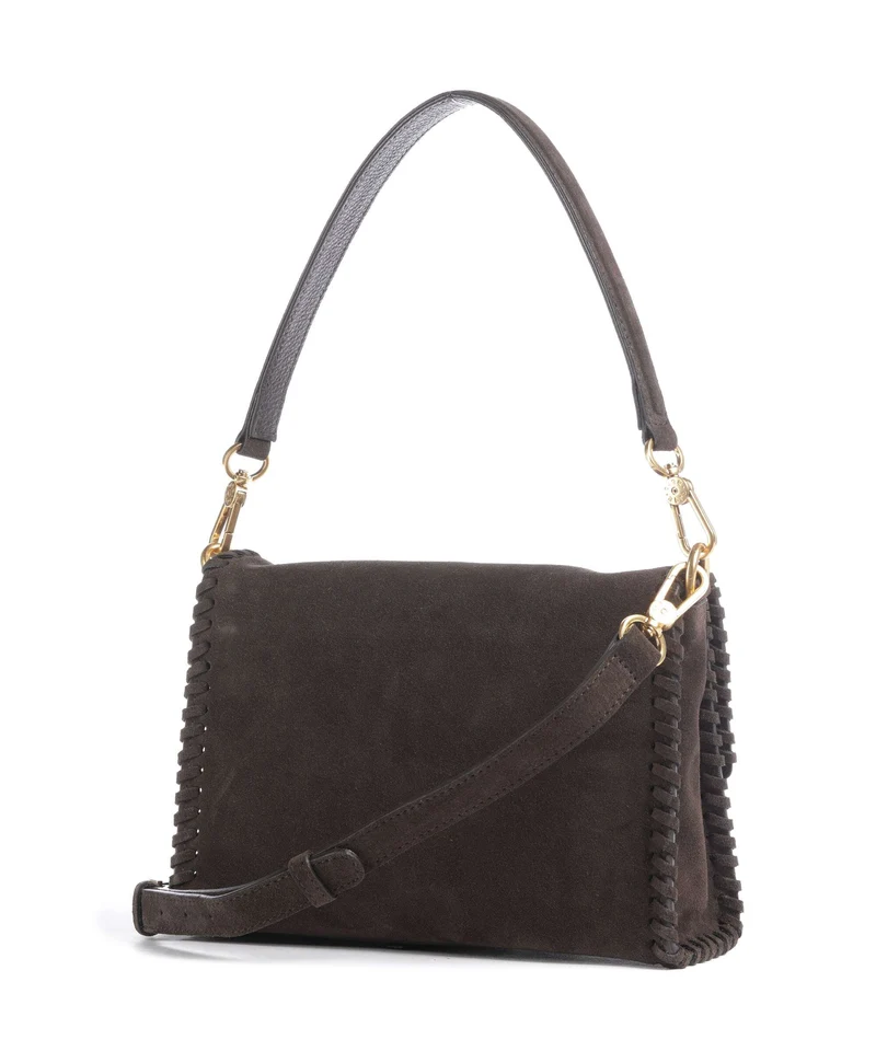Abro Suede Temi Stitch Sac porté épaule dark brown