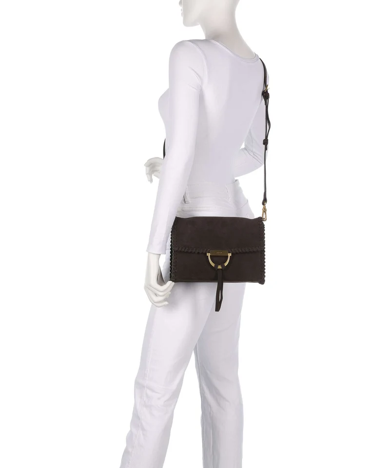 Abro Suede Temi Stitch Sac porté épaule dark brown