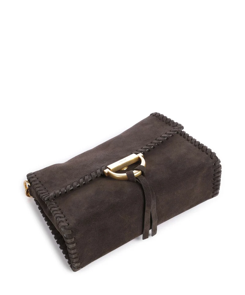 Abro Suede Temi Stitch Sac porté épaule dark brown