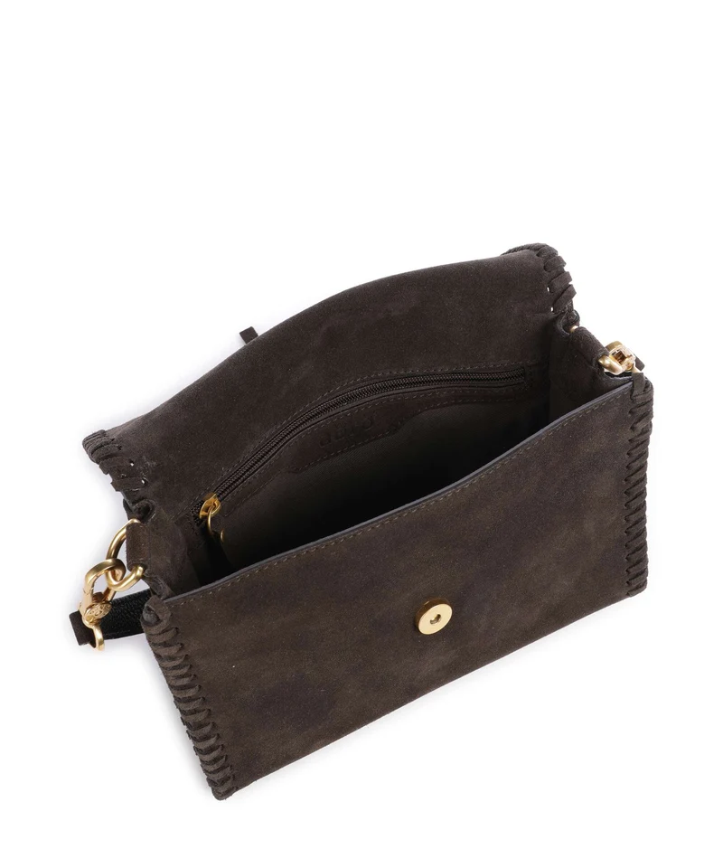 Abro Suede Temi Stitch Sac porté épaule dark brown