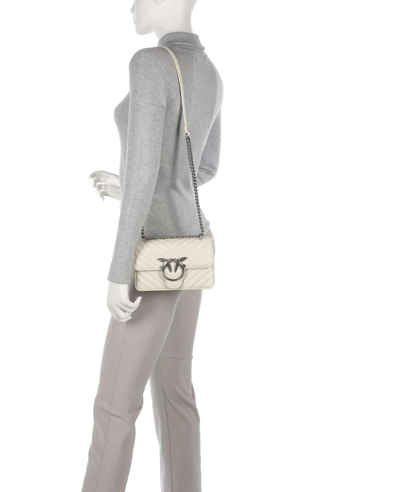 Pinko Love One Mini Sac porté épaule bianco seta/old silver
