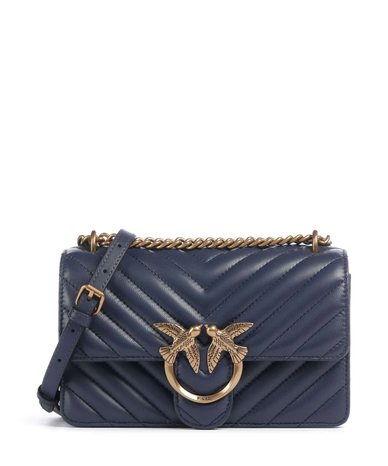 Pinko Love One Mini Sac porté épaule blu indaco ombroso/antique gold