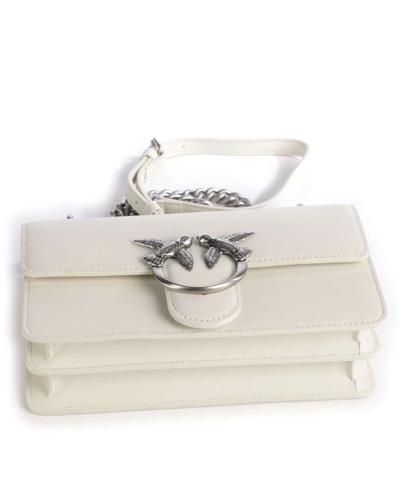 Pinko Love One Mini Sac porté épaule bianco seta/old silver