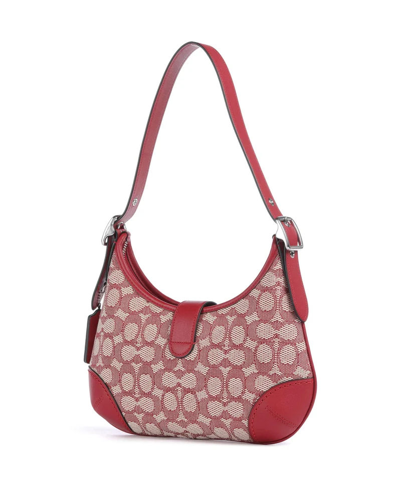 Coach Hamptons Signature Jacquard Sac porté épaule ruby/ivory