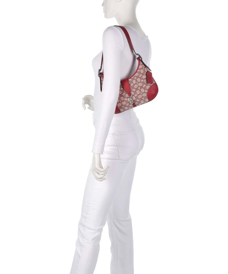 Coach Hamptons Signature Jacquard Sac porté épaule ruby/ivory