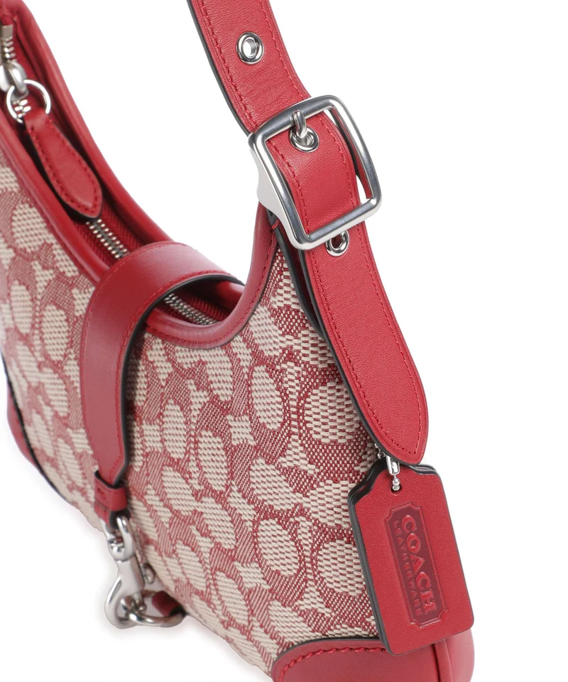 Coach Hamptons Signature Jacquard Sac porté épaule ruby/ivory