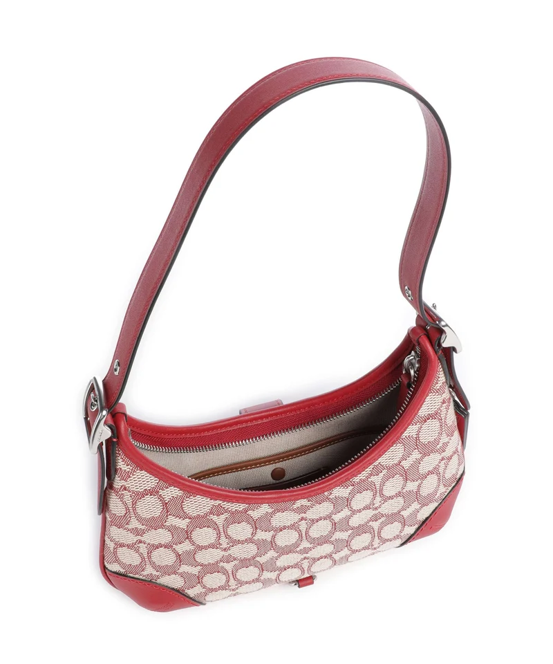 Coach Hamptons Signature Jacquard Sac porté épaule ruby/ivory