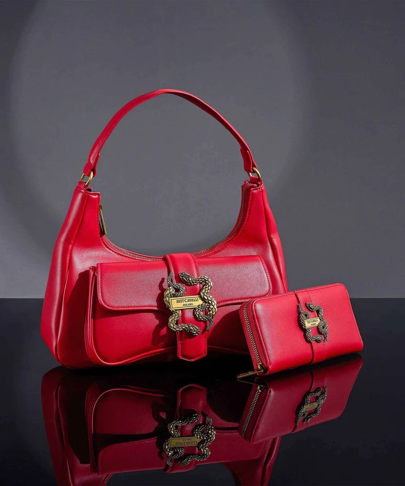 Just Cavalli Iconic Snakes Sac porté épaule tango red