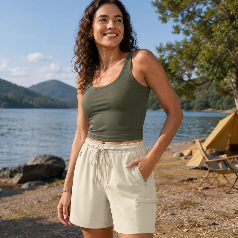 Short randonnée femme respirant
