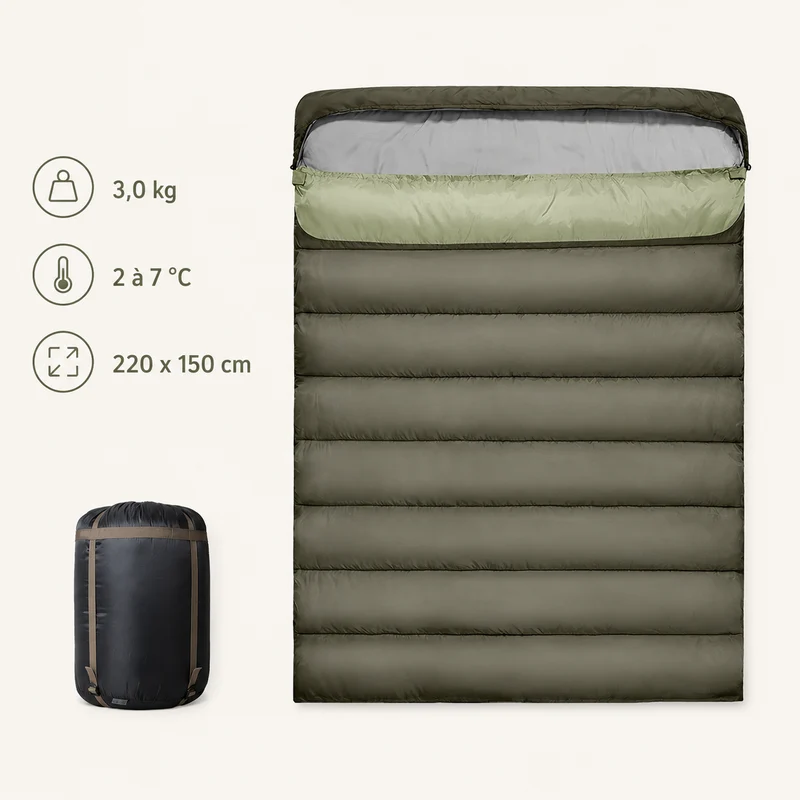 Sac de couchage camping 2 personnes chaud