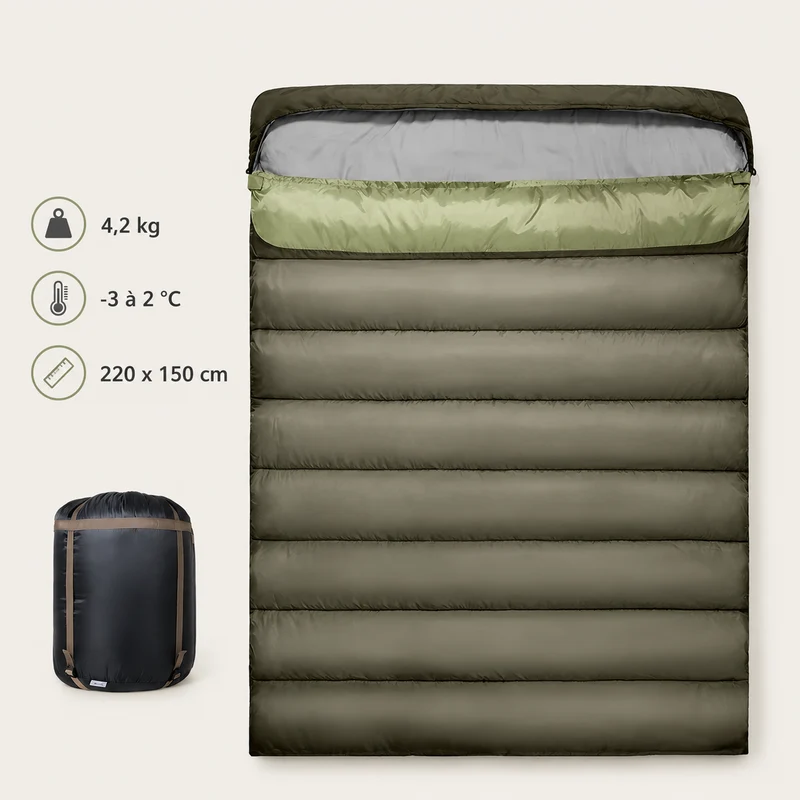 Sac de couchage camping 2 personnes chaud