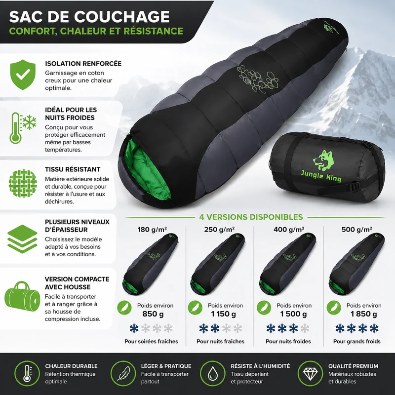 Sac de couchage randonnée hiver épais
