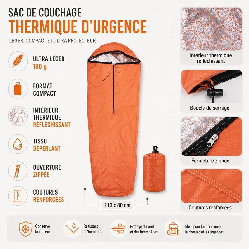 Sac de couchage thermique d'urgence randonnée