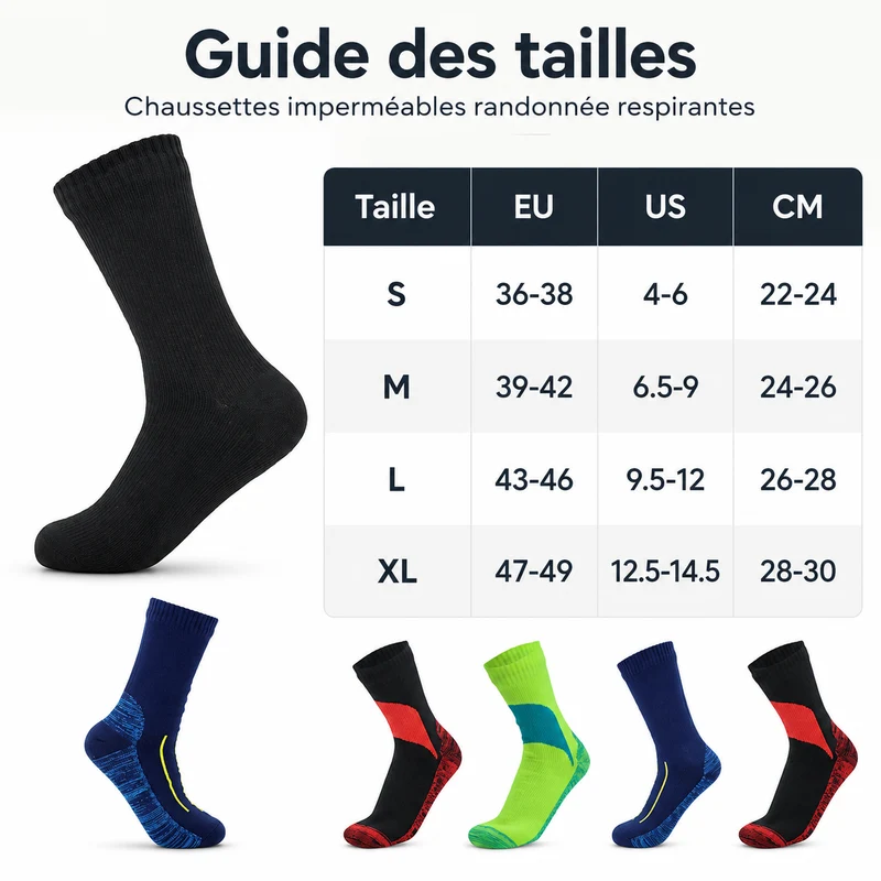 Chaussettes imperméables randonnée respirantes