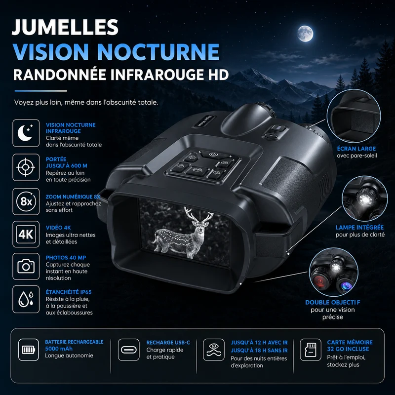 Jumelles vision nocturne randonnée infrarouge HD
