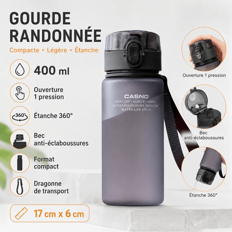 Gourde randonnée compacte 400ml étanche
