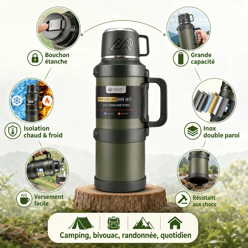 Thermos camping grande capacité inox isotherme