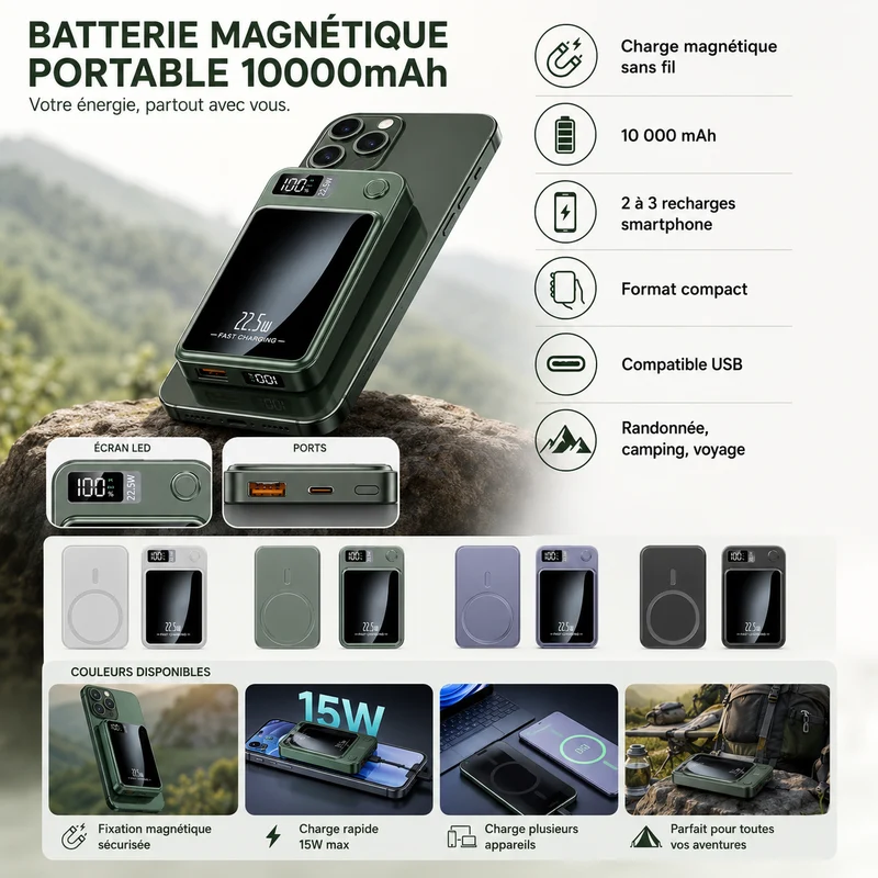 Batterie portable randonnée magnétique 10000mA