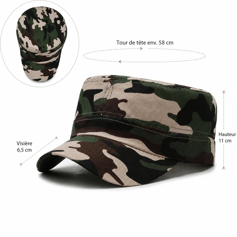 Casquette randonnée motif kaki plate légère