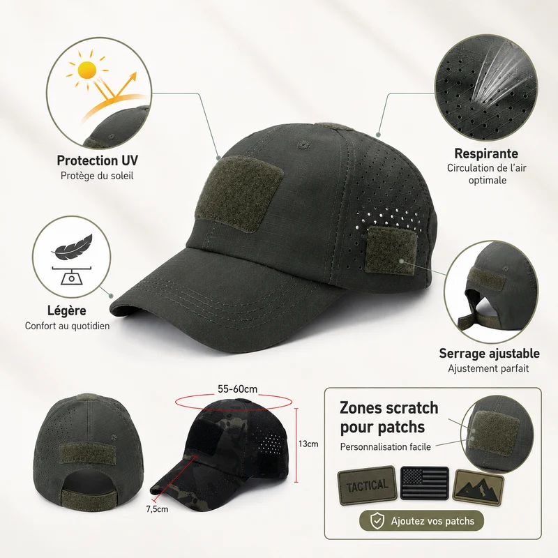 Casquette randonnée motif kaki protection UV