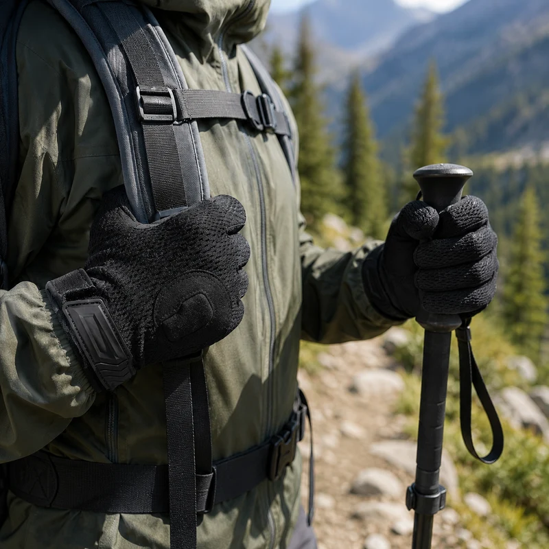 Gants randonnée tactiles résistants motif kaki