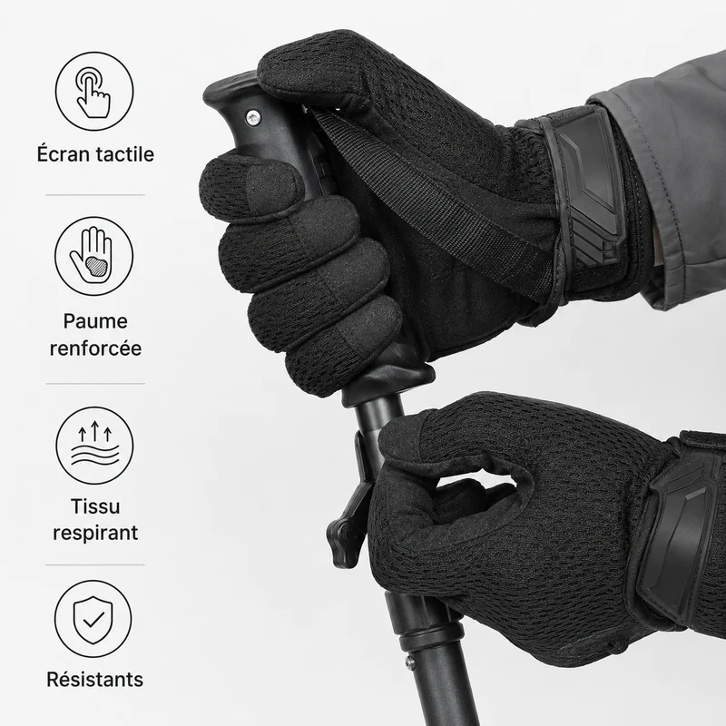 Gants randonnée tactiles résistants motif kaki