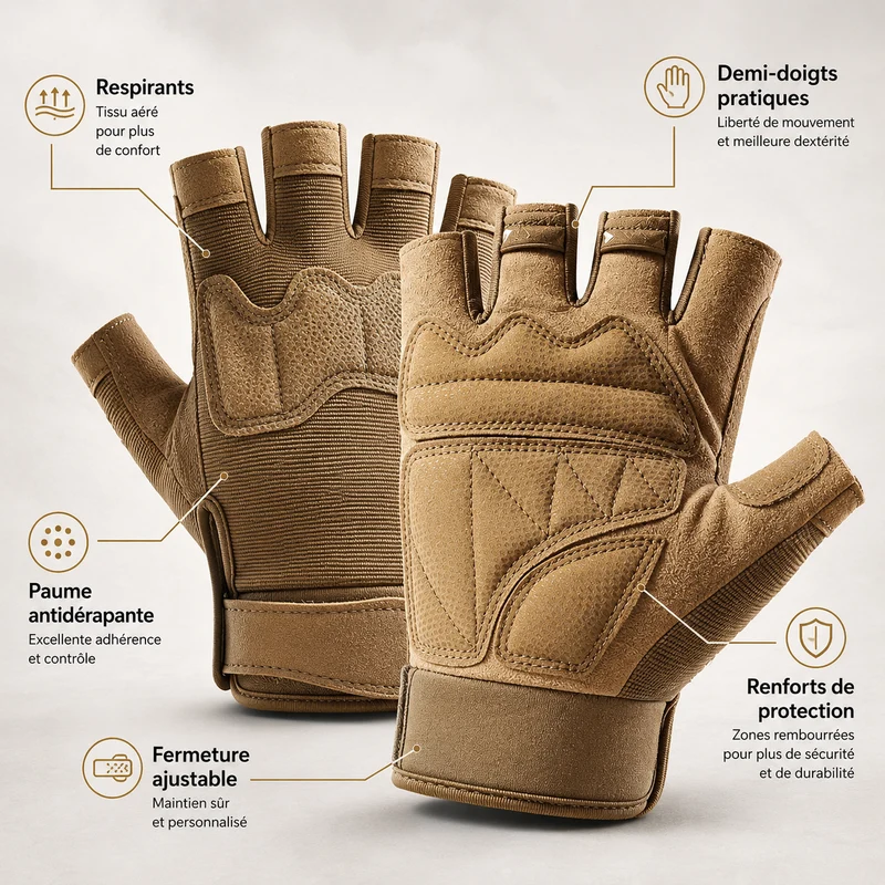 Gants randonnée demi doigts respirants anti dérapant