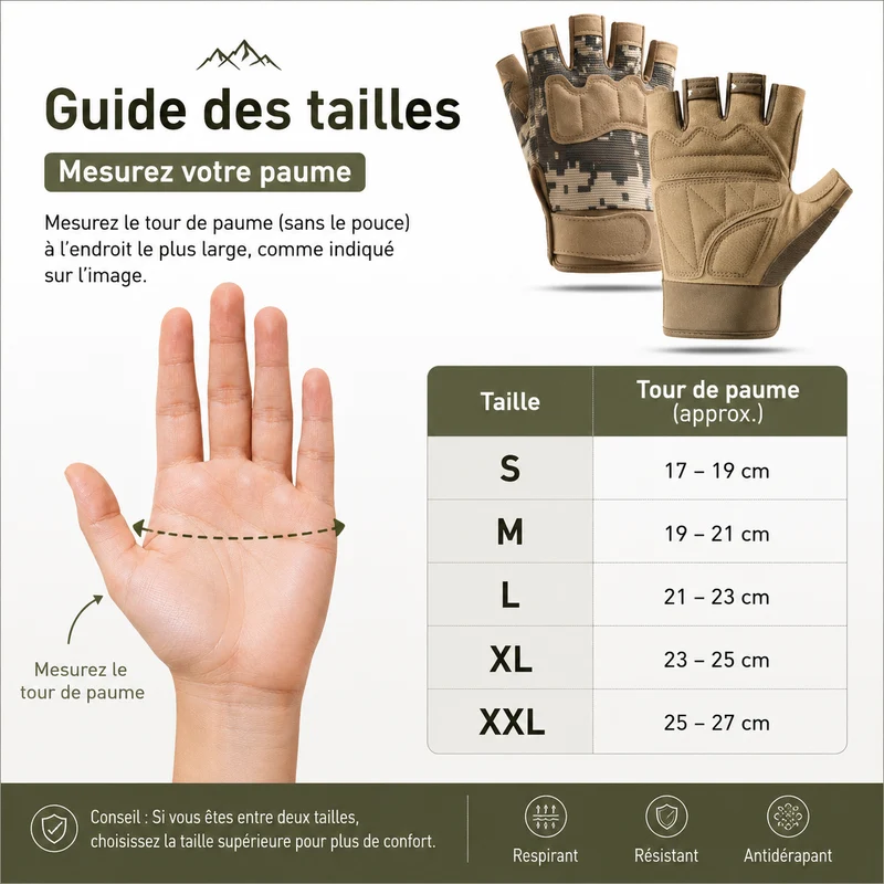 Gants randonnée demi doigts respirants anti dérapant