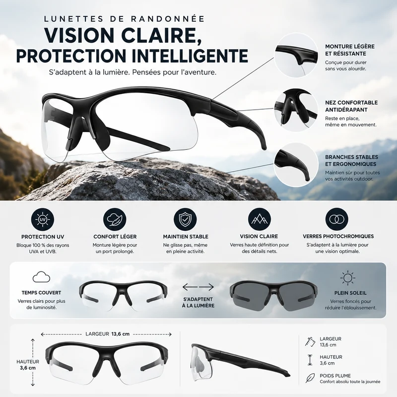 Lunettes randonnée photochromiques protection UV