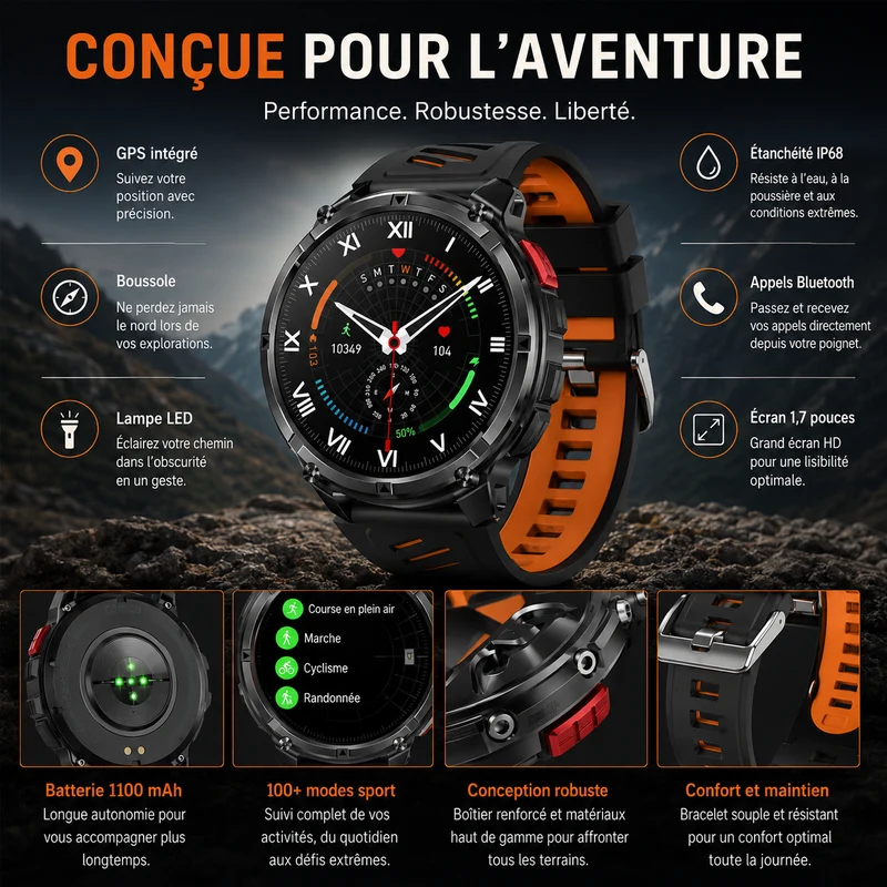 Montre connectée randonnée GPS étanche outdoor