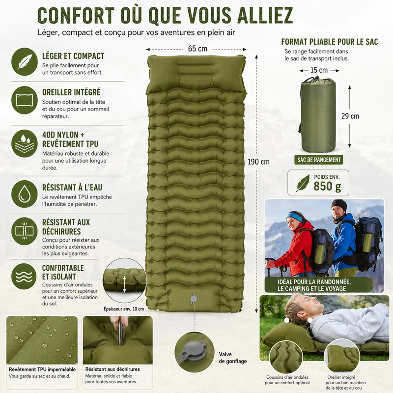 Matelas gonflable trekking léger et compact